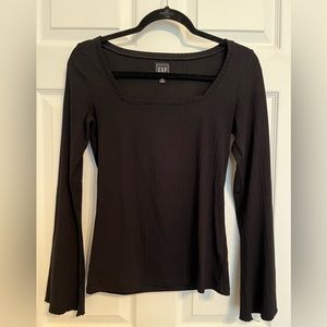 Gap Flared Long Sleeve Square Neck Black Ribbed Shirt Size XS